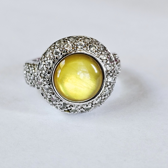 Designer Cat Eye Chrysoberyl & Diamond Ring in Sterling Silver Size 7! - Picture 2 of 4